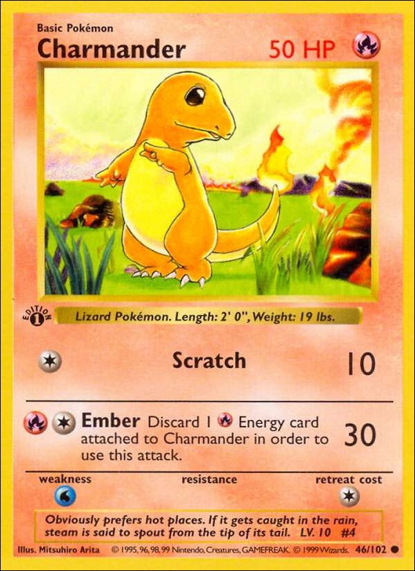 Pokemon (Base Set) card 46/102 Charmander (1st Edition) - Shadowless