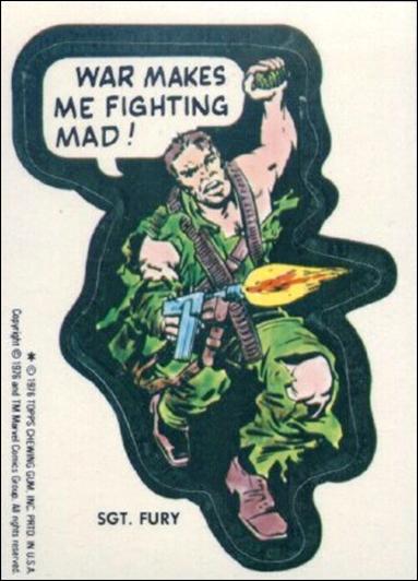 Marvel Super Heroes Stickers (Base Set) card NN26 Sgt. Fury - "War makes me fighting mad!" 