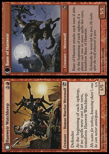 Magic the Gathering: Innistrad (Base Set) card 145 Hanweir Watchkeep / Bane of Hanweir