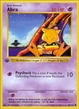Pokemon (Base Set) card 43/102 Abra (1st Edition) - Shadowless