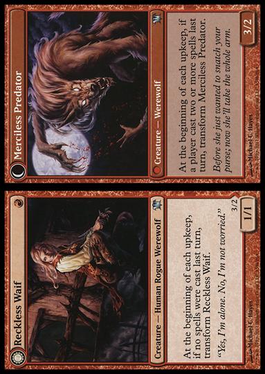Magic the Gathering: Innistrad (Base Set) card 159 Reckless Waif / Merciless Predator