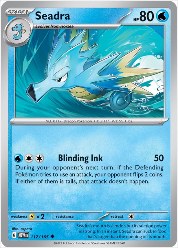 Pokemon: Scarlet & Violet - 151 (Base Set) card 117/165-B Seadra (Reverse Holofoil)