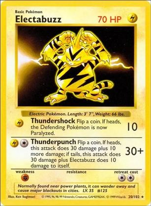 Pokemon (Base Set) card 20/102-B Electabuzz (Unlimited) - Shadowless