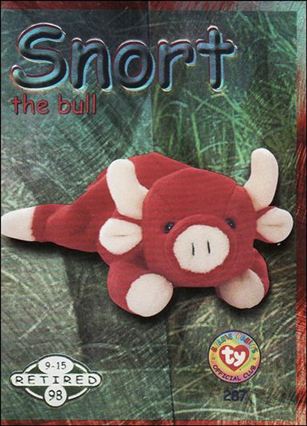 Beanie Babies Series 2 (Retired Beanies Subset) card 287-B Snort the Bull Green Lettering