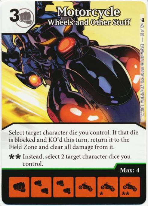 Marvel Dice Masters Deadpool card 68 Motorcycle: Wheels and Other Stuff
