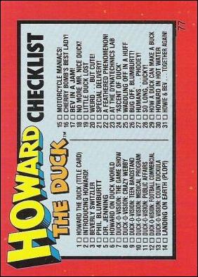 Howard the Duck (Movie) (Base Set) card 77 Checklist