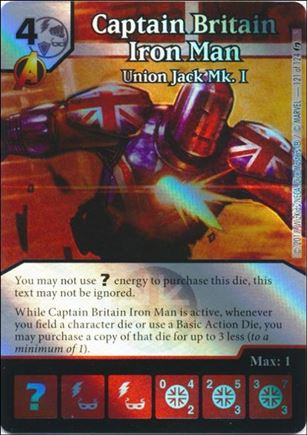 Marvel Dice Masters Guardians of the Galaxy  card 121 Captain Britain Iron Man: Union Jack Mk. I