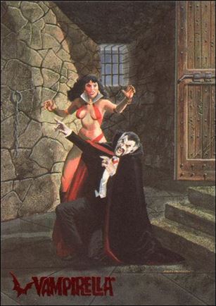 Visions of Vampirella card 59 Confronts a Cowering Dracula