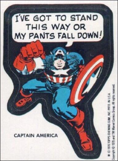 Marvel Super Heroes Stickers (Base Set) card NN4 "I've got to stand this way or my pants fall down"