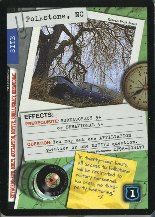 X-Files: Premiere Edition (Base Set) card XF96-0081v1 Folkstone, NC