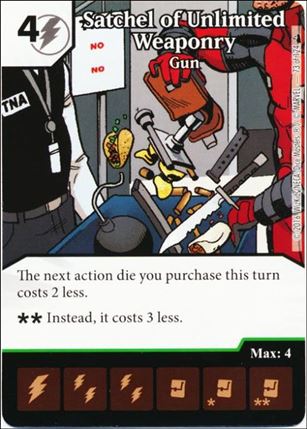 Marvel Dice Masters Deadpool card 73 Satchel of Unlimited Weaponry: Gun