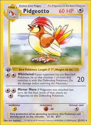Pokemon (Base Set) card 22/102 Pidgeotto (1st Edition) - Shadowless