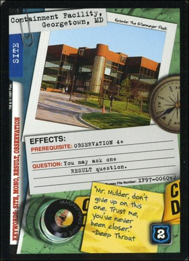 X-Files: The Truth Is Out There (Base Set) card XF97-0060v2 Containment Facility, Georgetown, MD