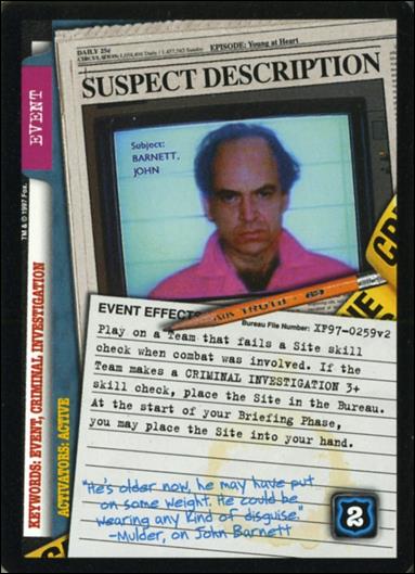 X-Files: The Truth Is Out There (Base Set) card XF97-0259v2 Suspect Description