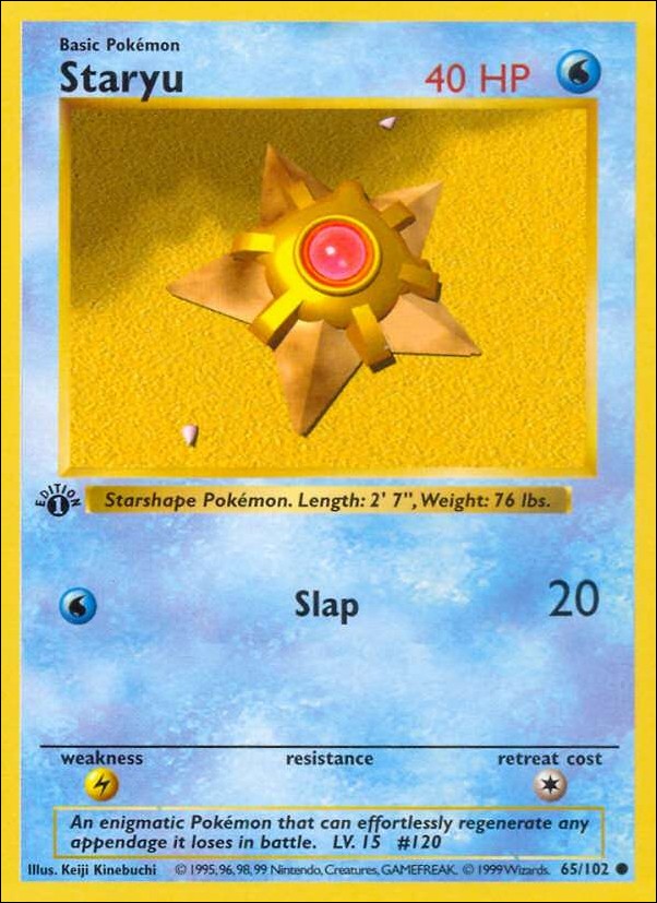Pokemon (Base Set) card 65 Staryu (1st Edition) - Shadowless