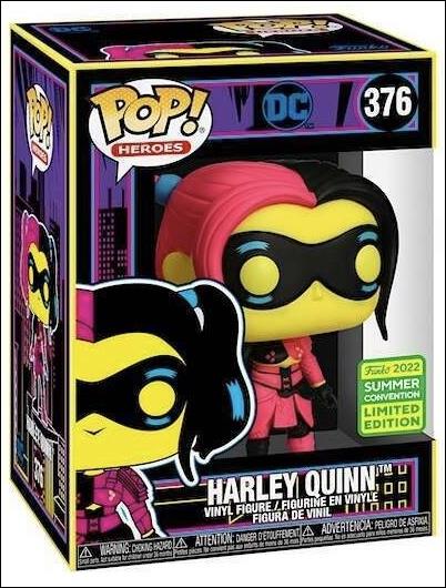 POP! Heroes figure 376-B Harley Quinn (Blacklight) Summer Con Exclusive