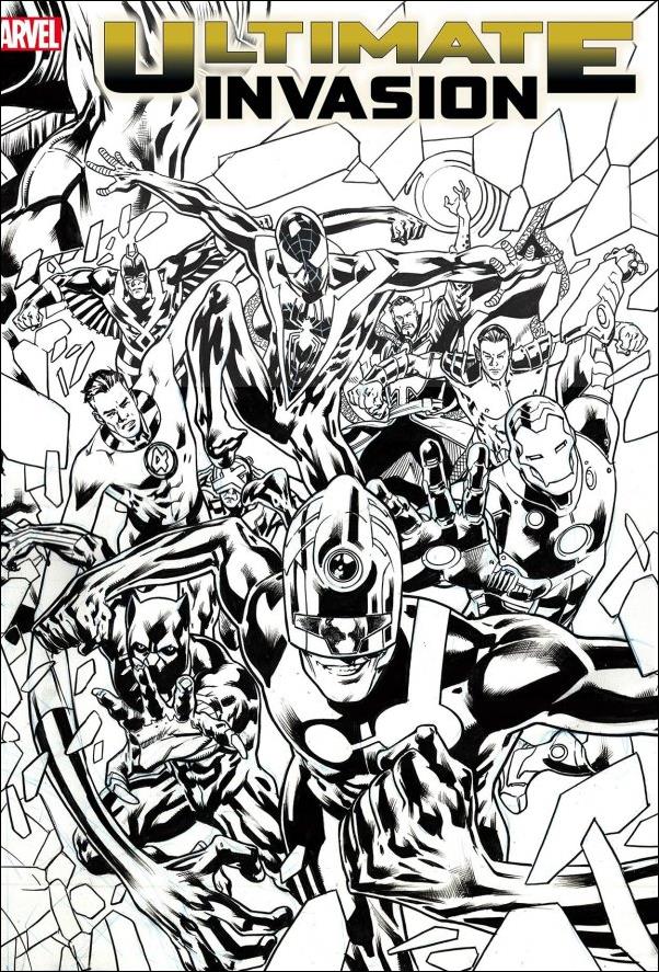 Ultimate Invasion issue 1-J Bryan Hitch 1:50 Black & White Wraparound Cover