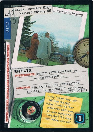 X-Files: Premiere Edition (Base Set) card XF96-0076v1 Aleister Crowley High School, Milford Haven, NH