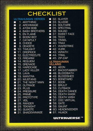 Ultraverse: Series 1 (Base Set) card 100 Checklist