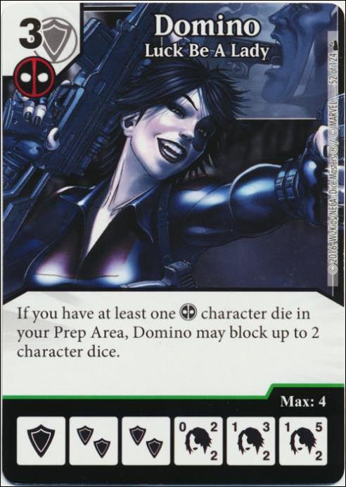 Marvel Dice Masters Deadpool card 52 Domino: Luck Be A Lady
