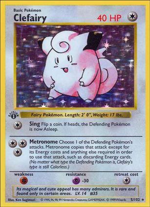 Pokemon (Base Set) card 5/102 Clefairy (Holo) 1st Edition - Shadowless