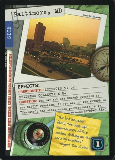 X-Files: Premiere Edition (Base Set) card XF96-0086v1 Baltimore, MD