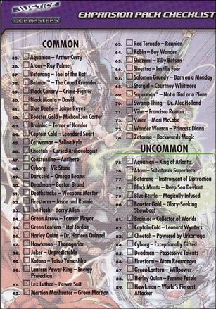 DC Comics Dice Masters Justice League  card Checklist 2 Expansion Pack Checklist