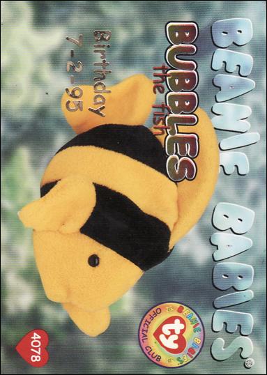 Beanie Babies Series 1 (Birthday or Rookie Subset) card 28-D Bubbles The Fish Gold Lettering 1/150