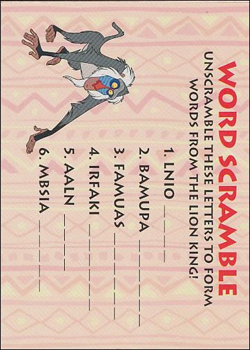 Lion King: Series 1 (Activities Subset) card A3 Word Scramble