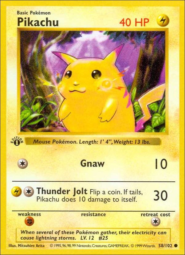 Pokemon (Base Set) card 58/102 Pikachu (1st Edition) - Shadowless
