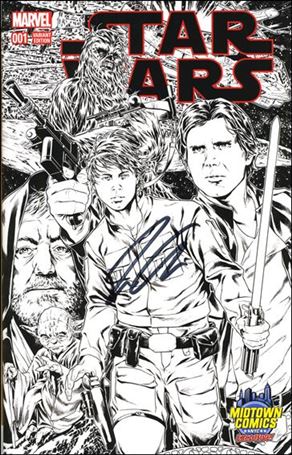 Star Wars (2015) issue 1-YIB M. Brooks Midtown Comics B&W Cvr(Sgnd by J. Aaron)