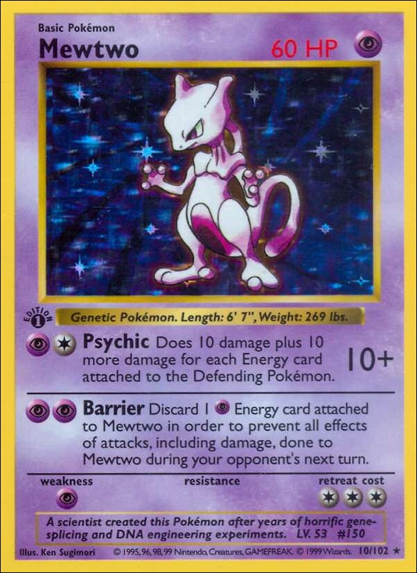 Pokemon (Base Set) card 10/102 Mewtwo (Holo) 1st Edition - Shadowless