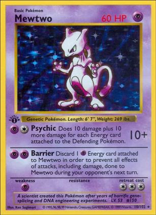 Pokemon (Base Set) card 10/102 Mewtwo (Holo) 1st Edition - Shadowless