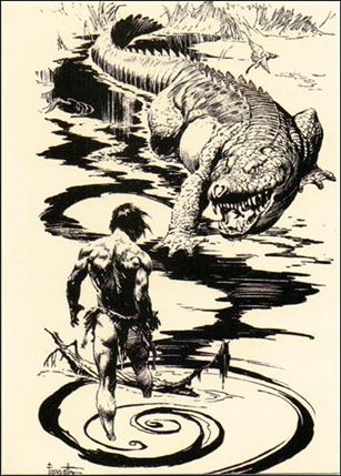 Frazetta II: The Legend Continues  (Base Set) card 4 Tarzan Against the Giant Alligator