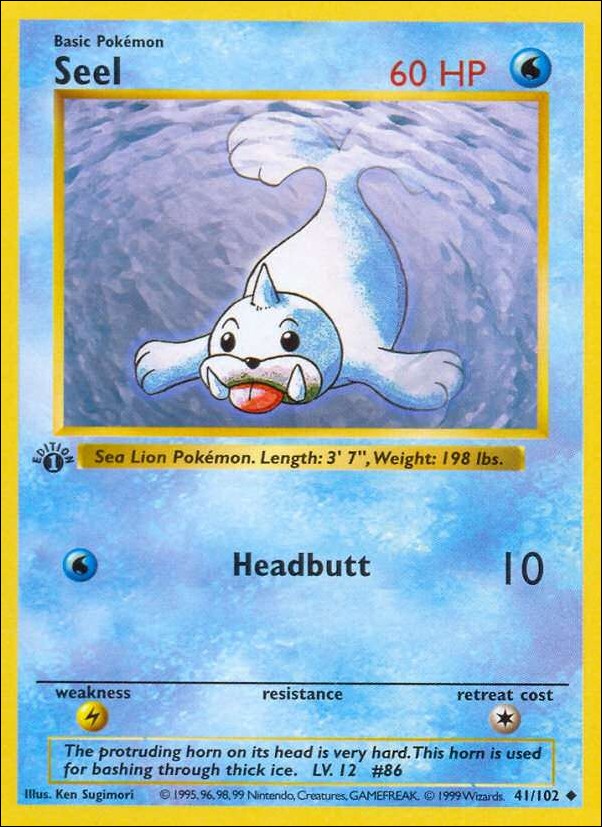 Pokemon (Base Set) card 41/102 Seel (1st Edition) - Shadowless