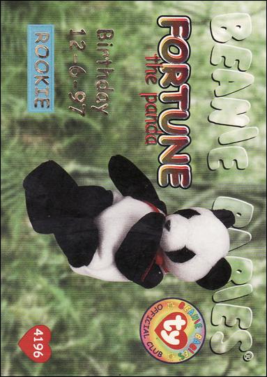 Beanie Babies Series 1 (Birthday or Rookie Subset) card 34-D Fortune The Panda Gold Lettering 1/150