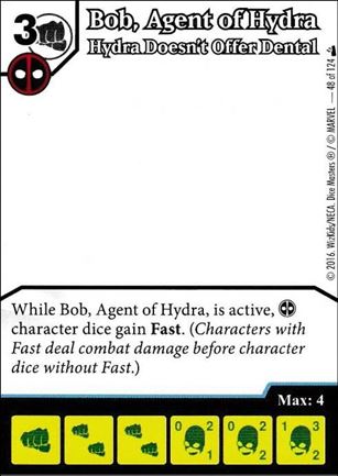 Marvel Dice Masters Deadpool card 48-B Bob, Agent of Hydra: Hydra Doesn't Offer Dental (s