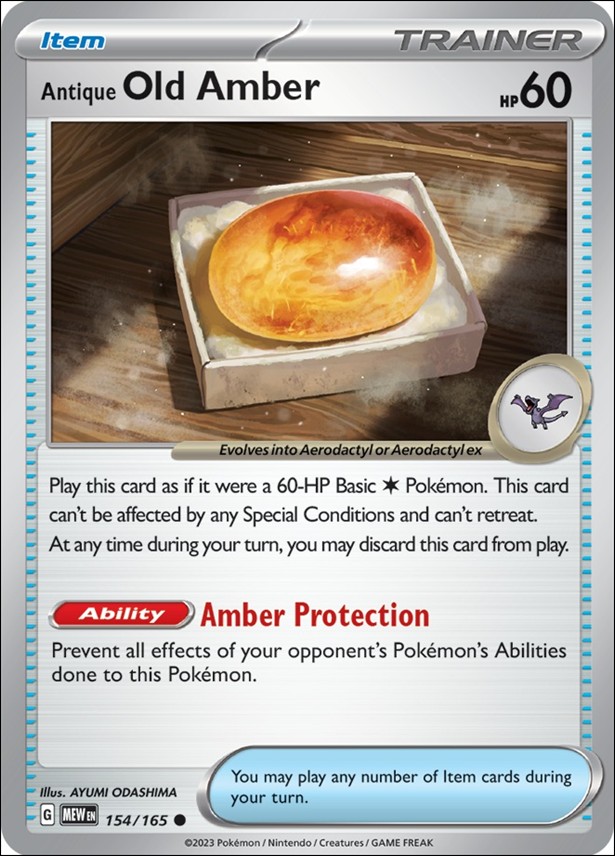Pokemon: Scarlet & Violet - 151 (Base Set) card 154/165-B Antique Old Amber (Reverse Holofoil)