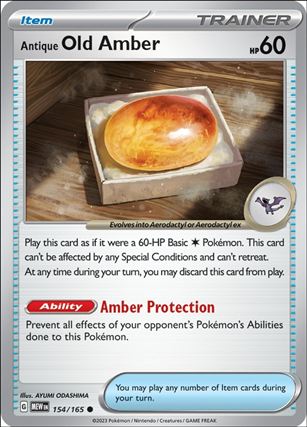 Pokemon: Scarlet & Violet - 151 (Base Set) card 154/165-B Antique Old Amber (Reverse Holofoil)
