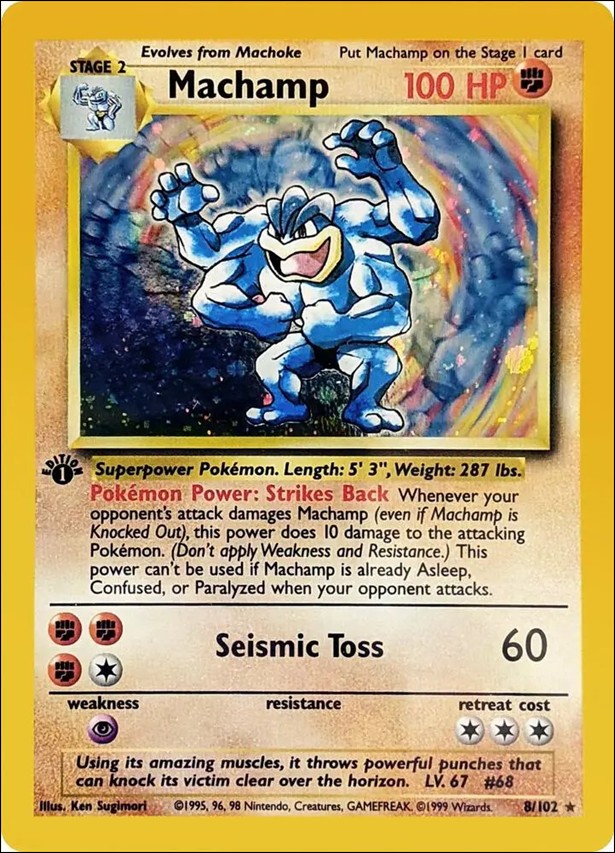 Pokemon (Base Set) card 8/102-B Machamp (Holo) 1st Edition