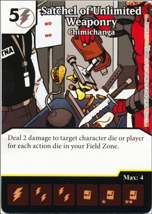 Marvel Dice Masters Deadpool card 110 Satchel of Unlimited Weaponry: Chimichanga