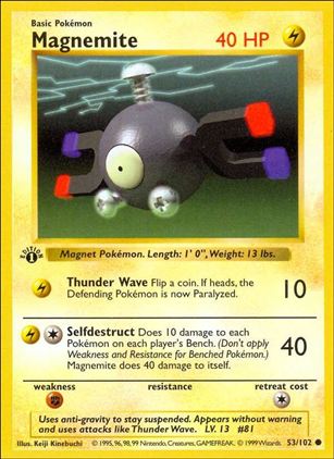 Pokemon (Base Set) card 53/102 Magnemite (1st Edition) - Shadowless