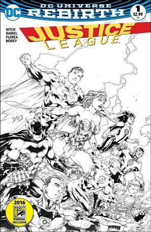 Justice League (2016) issue 1-J Ed Benes Comic Hero U/Comic Madness SDCC B&W Cover