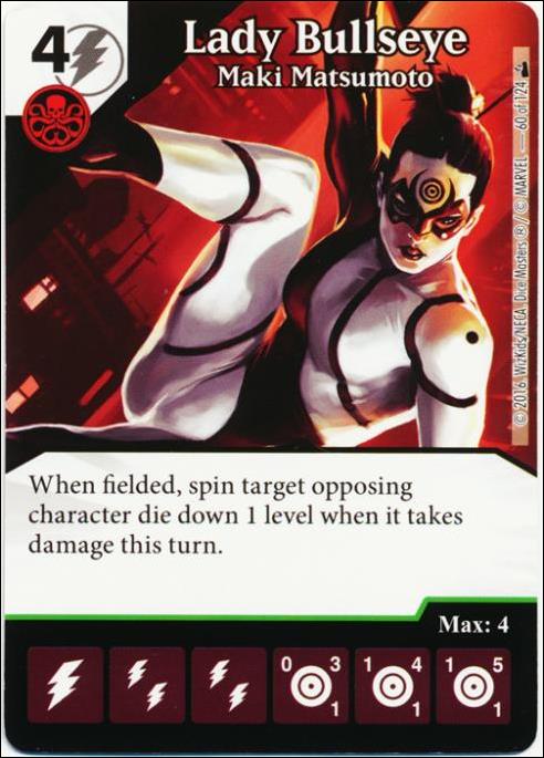 Marvel Dice Masters Deadpool card 60 Lady Bullseye: Maki Matsumoto