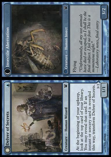 Magic the Gathering: Innistrad (Base Set) card 51 Delver of Secrets / Insectile Aberration